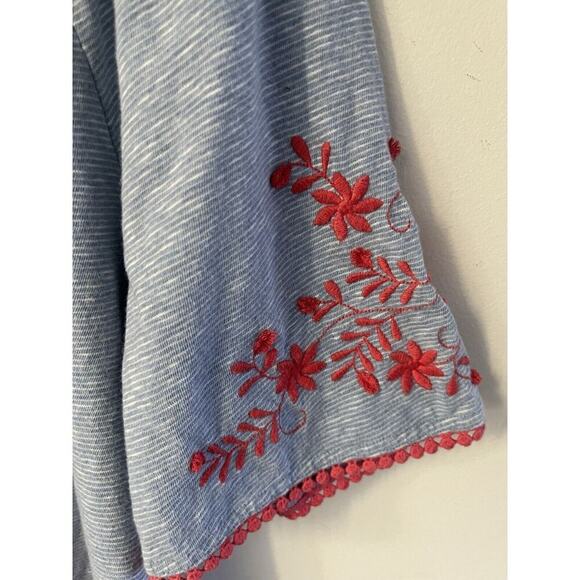 Talbots Off The Shoulder Embroidered Tunic Top Size Large Blue Red Peasant Boho - Picture 3 of 9